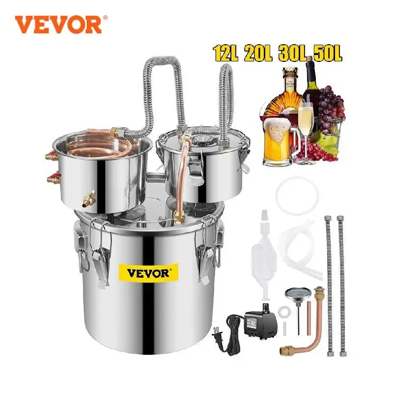 12L-50L Stainless Steel Alcohol Still, Commercial/Home Moonshine Distiller Kit for Whisky, Brandy, Essential Oils