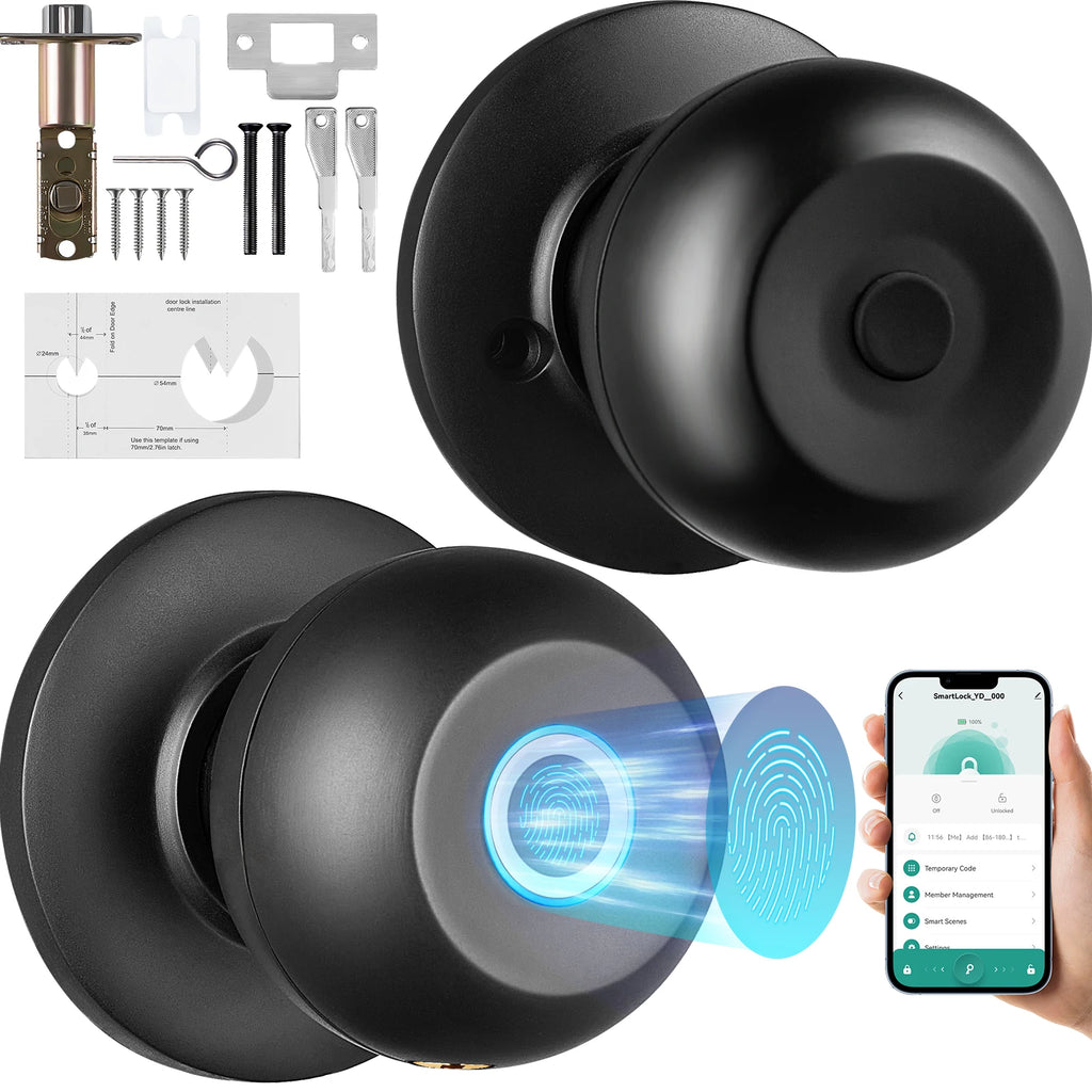 Smart Door Knob Biometric Door Lock Bluetooth Smart Lock Fingerprint Smart Lock with APP Control Easy Installation Lock