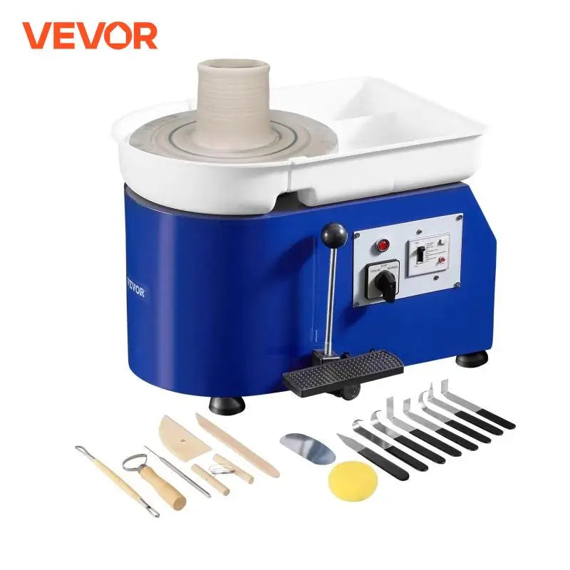 11in Pottery Wheel Ceramic Forming Machine Adjustable 60-300RPM Speed Handle and Foot Pedal Control ABS Detachable Basin
