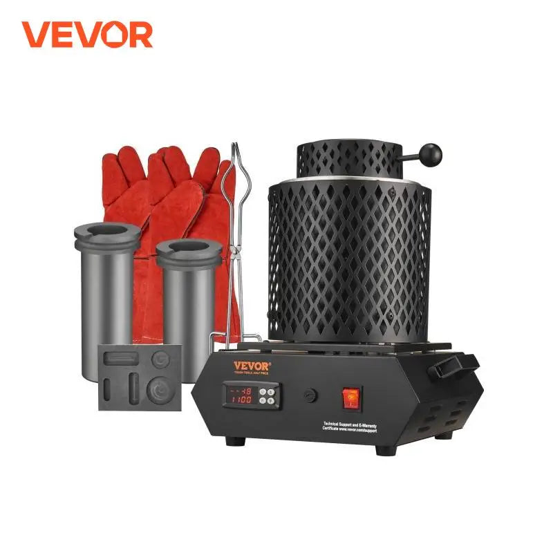 1350W Gold Melting Furnace 2102℉/1150℃ Electric Furnace with Graphite Crucibles for Melting Gold Silver Aluminum Copper