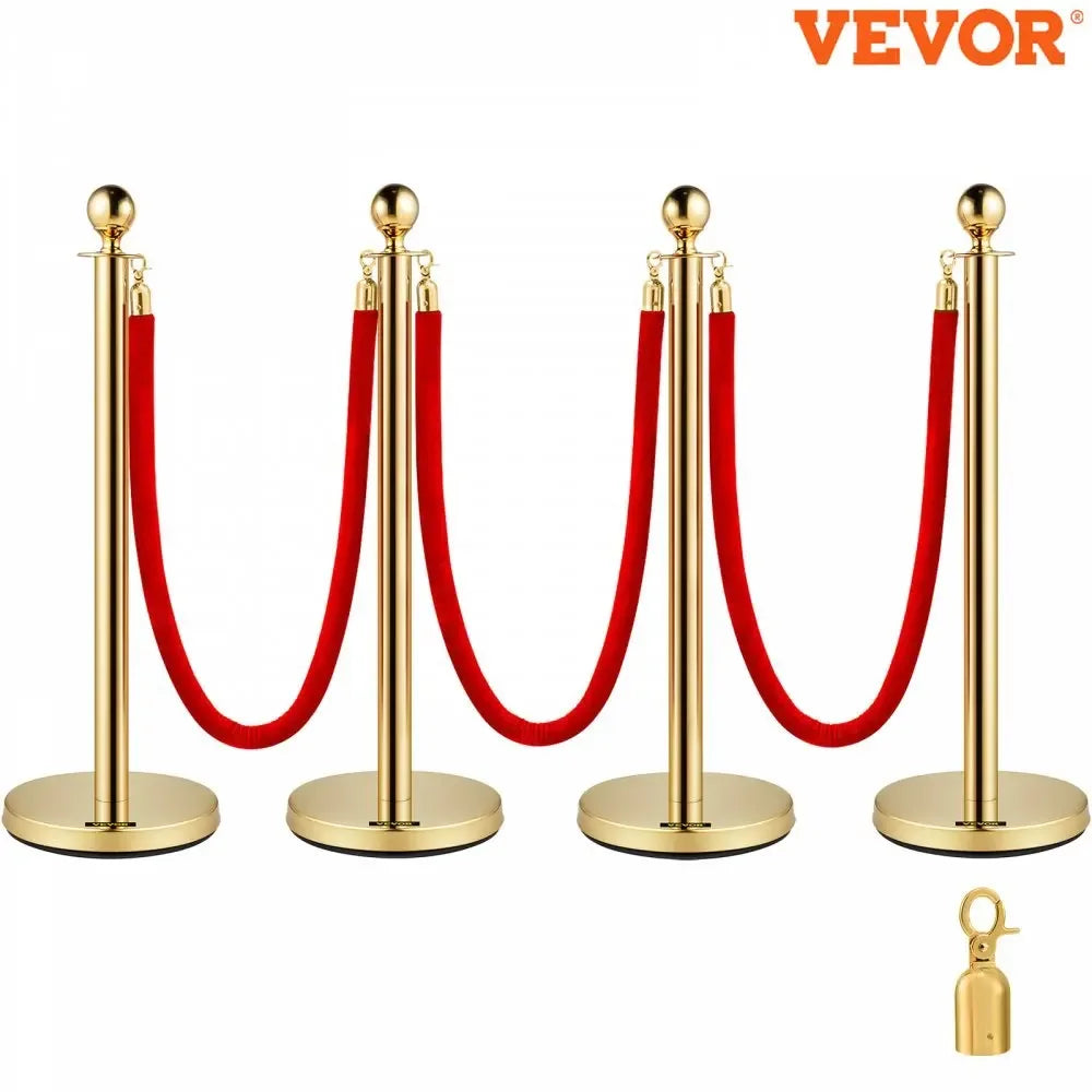 38Inch Gold Silver Stanchion Posts Queue Red Velvet Rope Crowd Control Line Barriers with Stable Base for Party Supplies