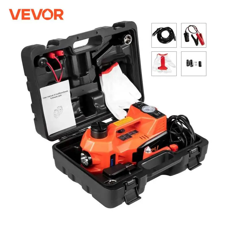 5 Ton 12V Car Jack Electric Hydraulic Jack Kit 45CM + Wrench Tire Inflator LED Light Portable Tire Lifting Car Repair Tool