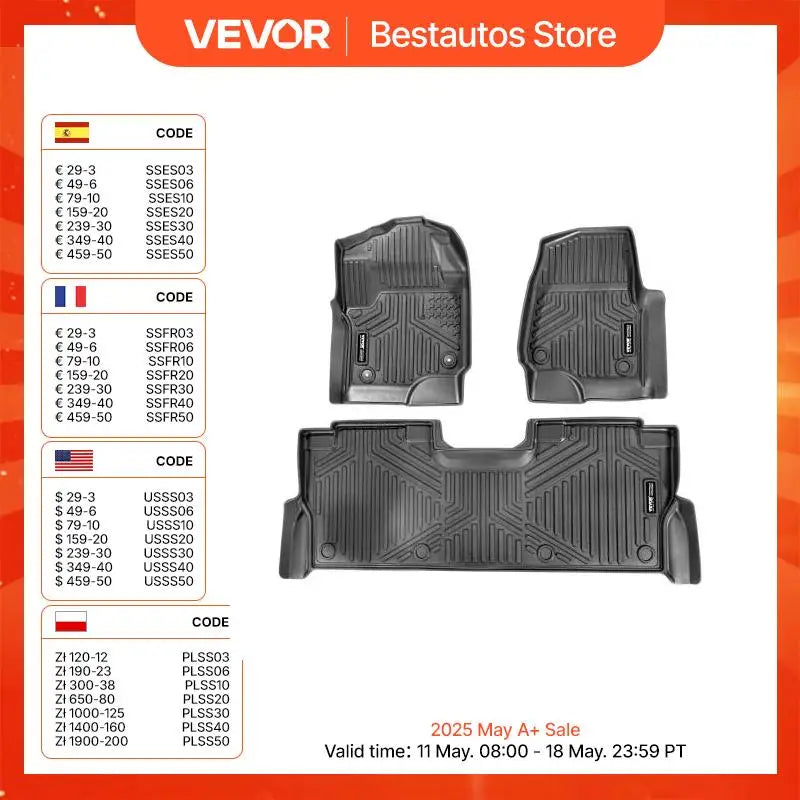 Automotive Floor Mat Fit for Ford F-250/F-350/F-450 2017-2022, 3 pcs Front and 2nd Row Liners Fit TPE Vehicle Floor Mats