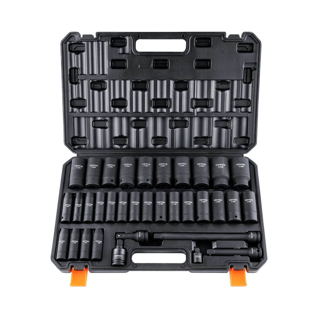 1/2" 3/8" Drive Impact Socket Set 23/33/34/48/65 PCs Deep Socket Set SAE Metric Cr-V Cr-Mo Alloy Steel for Auto Repair