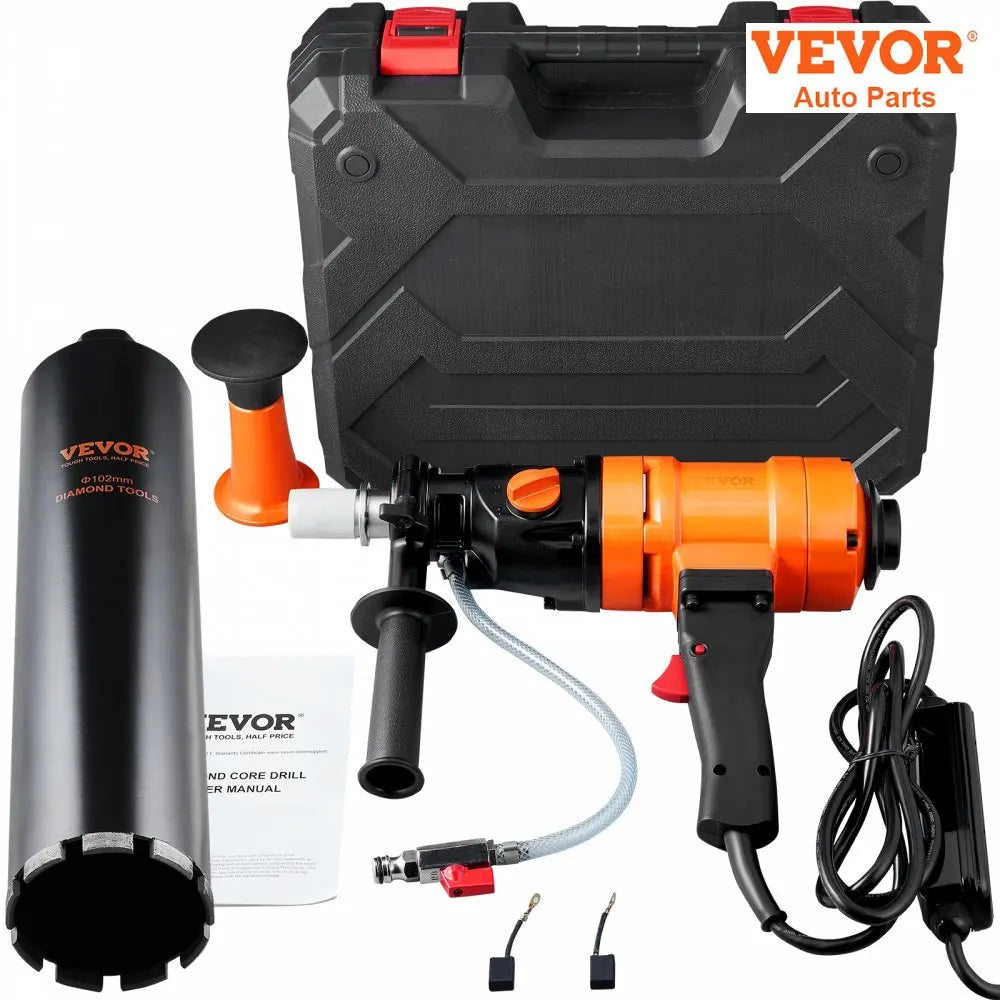 Diamond Core Drilling Machine  4in Handheld Wet Concrete Core Drill Rig  1100-2400RPM Two Speed 1-1/4" Thread