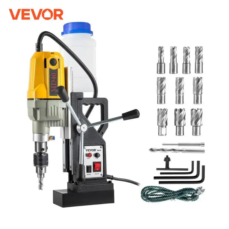 1100W Magnetic Drill Press 7/12 Bits 40mm Electric Mag Bench Tapping Drilling Rig Machine for Engineering Steel Structure