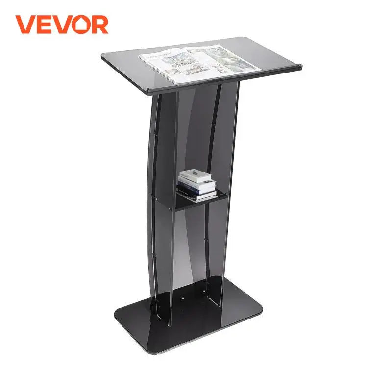 47" Acrylic Podium Stand Floor-Standing Clear Pulpits Acrylic Desktop Lecterns W/ Storage Shelf  for Church Office School