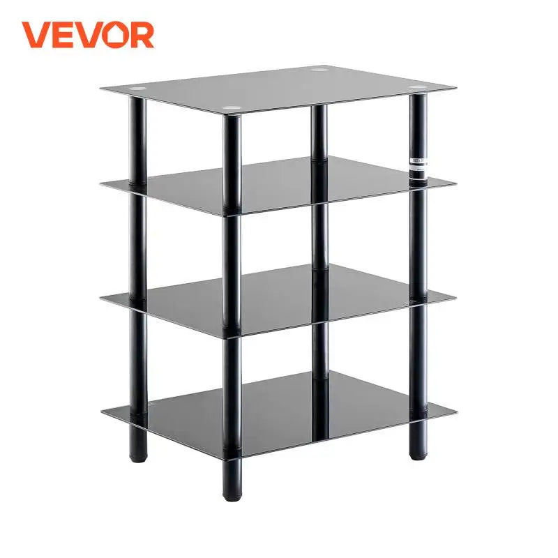4-Tier AV Media Stand Audio/Video Stand with Strengthened Tempered Glass Shevles for DVD Adjustable Media Storage Cabinet