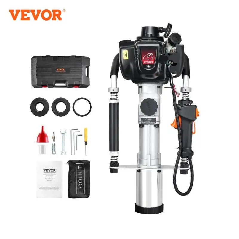 37.77cc Gas-Powered T Post Driver 4-Stroke Engine Gasoline Fence Piling Pounder with 3 Post Driving Head(45/55/88 mm)