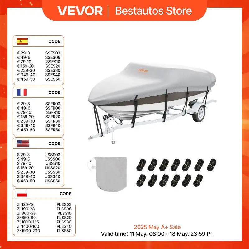 Boat Cover 17'-19' Trailerable Waterproof Boat Cover 600D Marine Grade PU Oxford with Motor Cover and Buckle Straps Grey