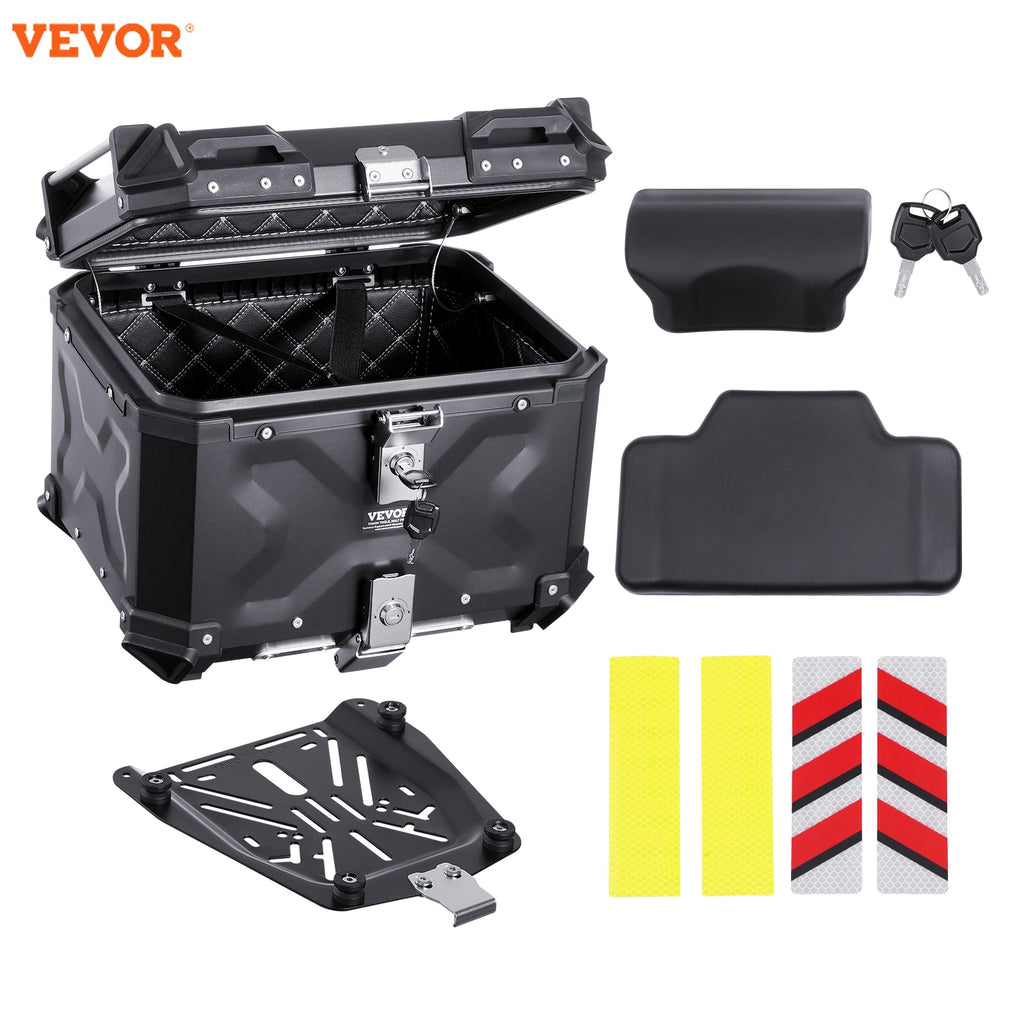 45L/55L/65L Universal Aluminum Alloy Motorbike Tail Box with Leather Lining & Lock  Fit for 99% of Motorcycle Frames
