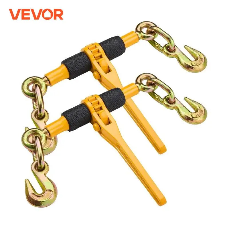 2/4pcs Ratchet Chain Binders 1/4"-5/16" Load Binder with 2 Hooks Tie Downs Tow Chain for Flatbed Truck Trailer Transport