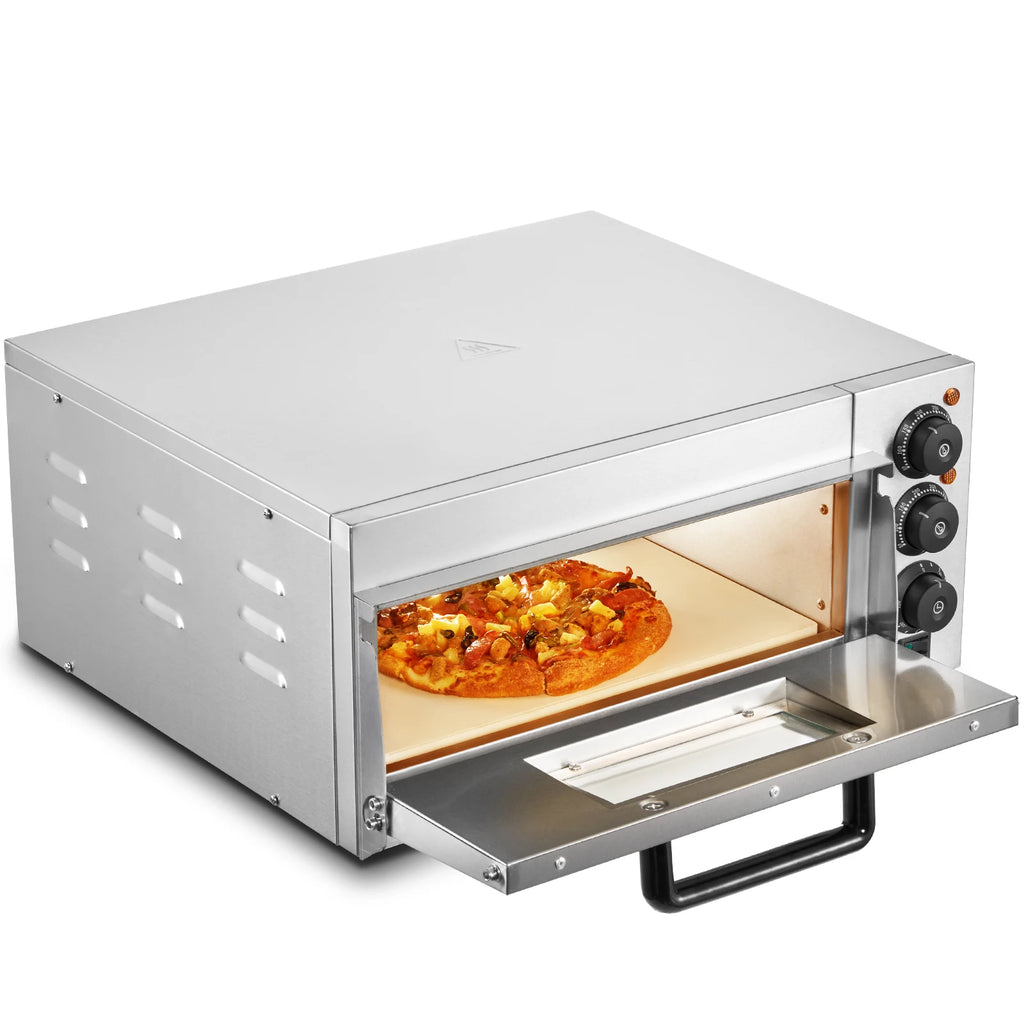 Commercial Pizza Oven Countertop, 16" Single Deck Layer, Stainless Steel Electric Pizza Oven with Stone and Handle