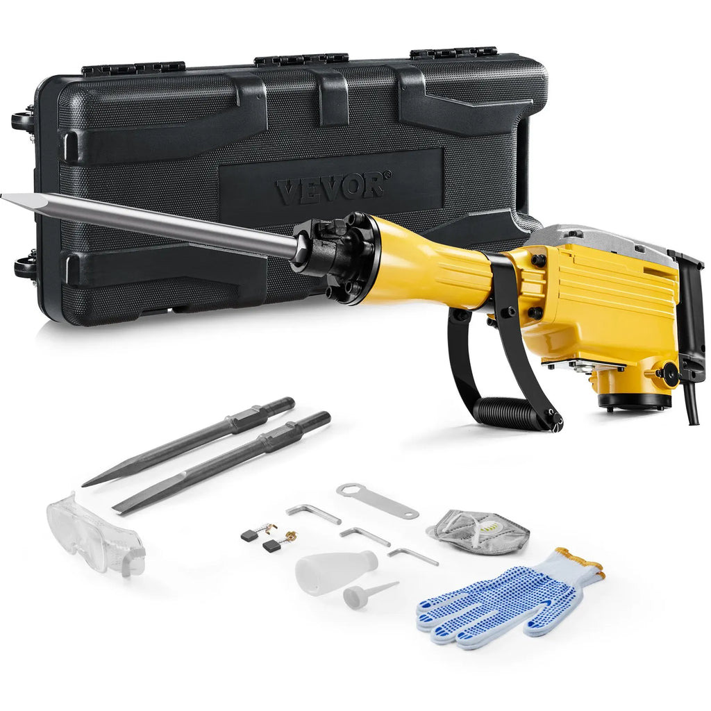 Demolition Jack Hammer 2200W 1350 BPM Jack Hammer Concrete Breaker, Electric Jack Hammer with 2/4pcs Chisels Bit, Yellow