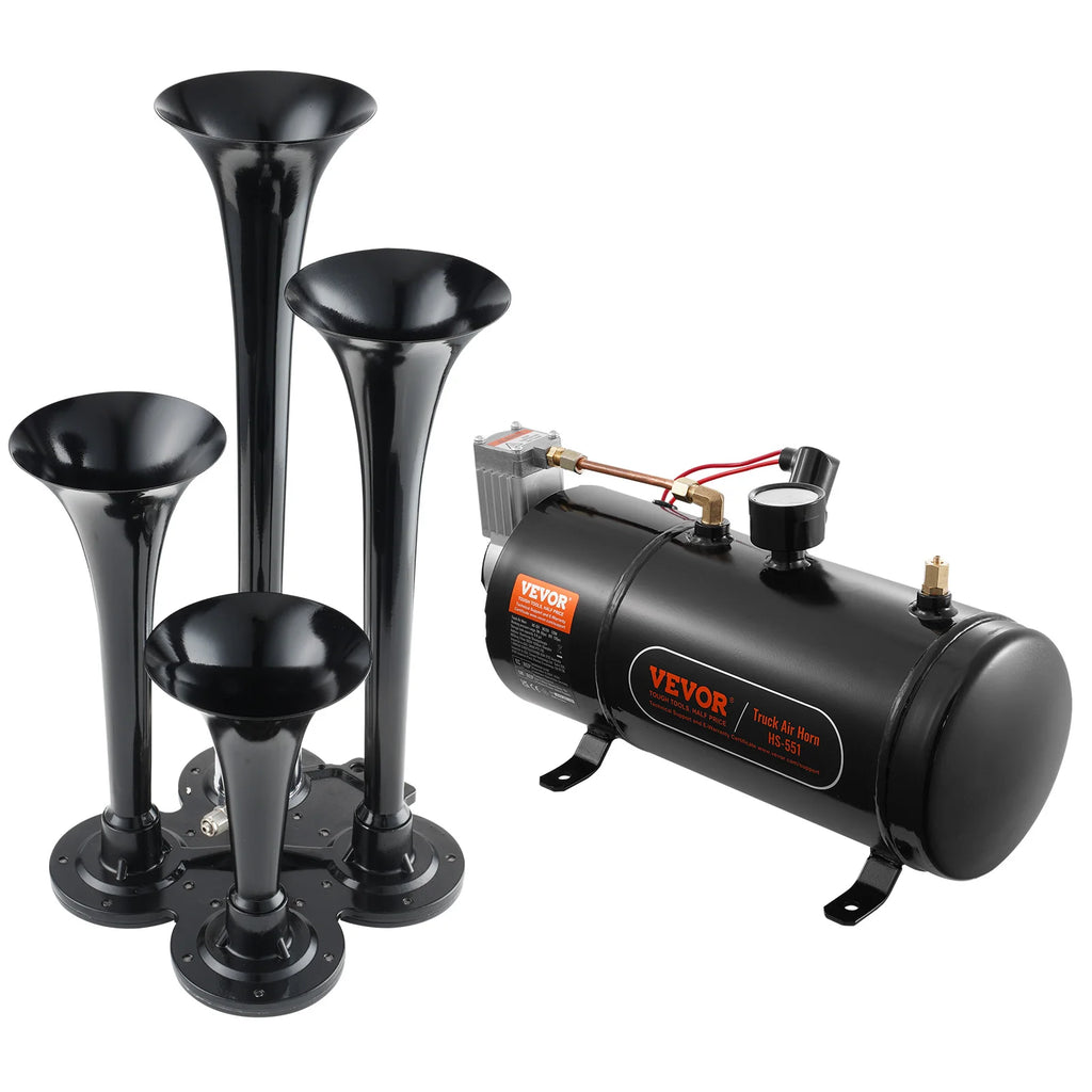 Train Horns Kit 4 Trumpet Air Horn Kit 150dB Train Horns for Pickup Trucks with Gauge for Vehicle Car Truck Train Van Boat