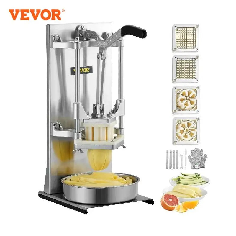 Commercial French Fry Cutter with 4 Replacement Blades Lemon Potato Cutter for French Fries with Extended Handle