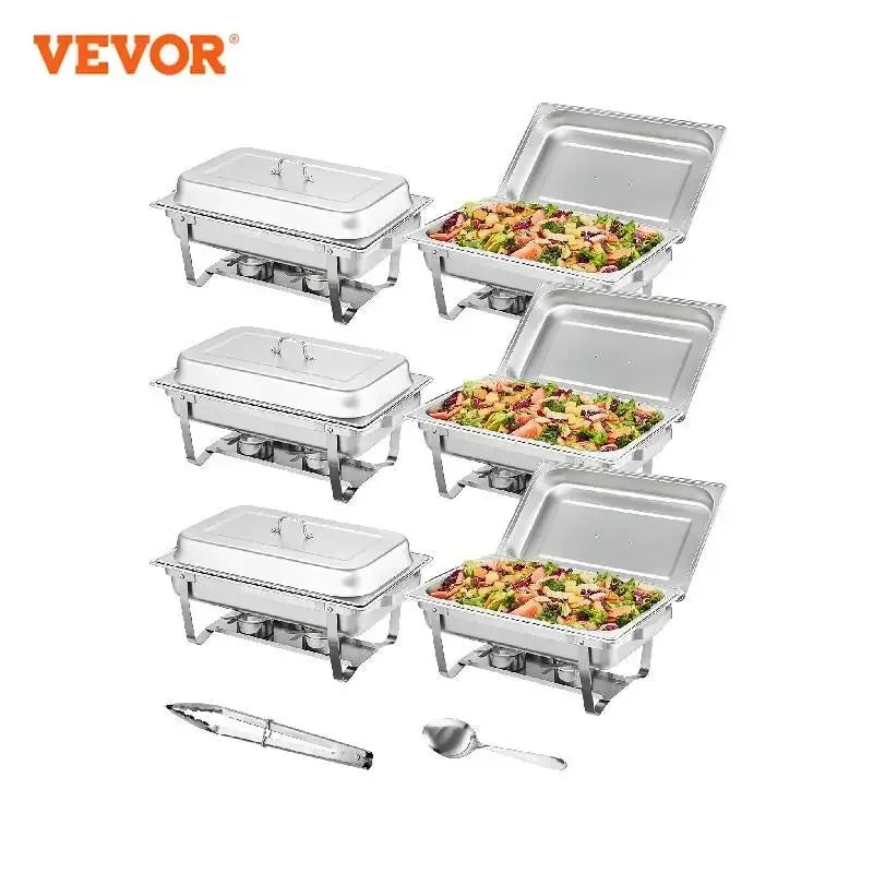 8QT Rectangle Chafing Dish 2/4/6 Packs w/ Full Size Pans Buffet Catering Warmer Server Folding Stand Fuel Holder Tray