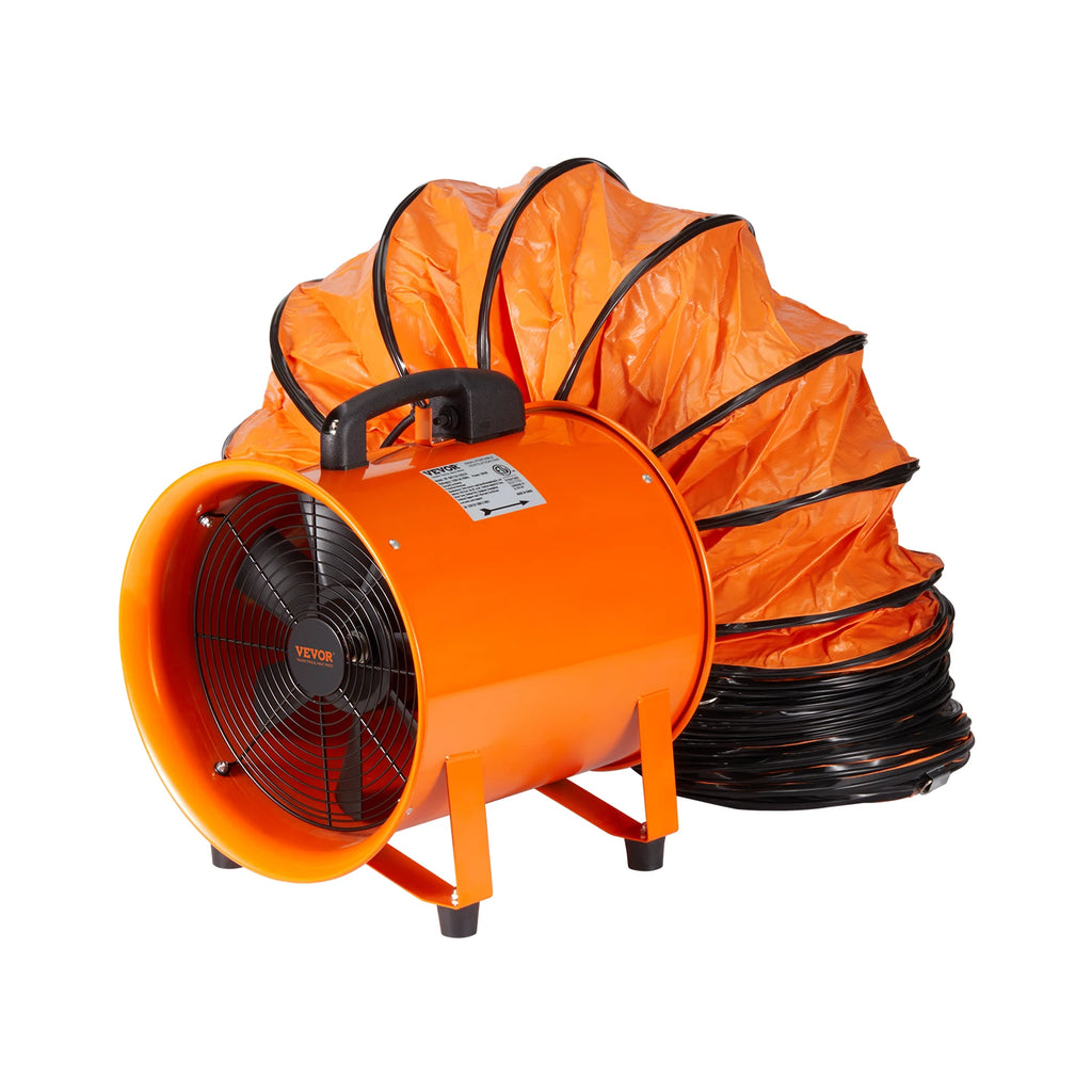 Portable Ventilator 8 inch Heavy Duty Cylinder Fan w/ 33/16.4ft Hose11070CFM for Sucking Dust Smoke Smoke Home/Workplace