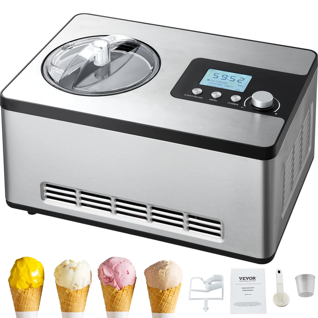 Automatic Ice Cream Maker with Built-in Compressor 2 Quart No Pre-freezing Fruit Yogurt Machine Electric Sorbet Maker