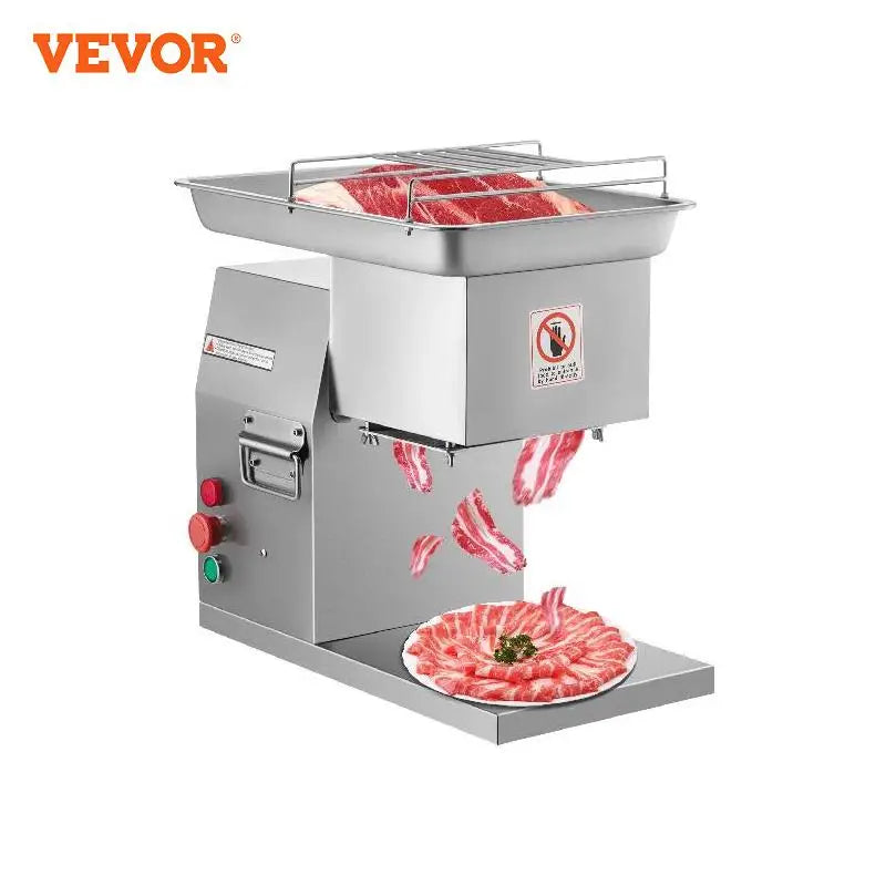 Commercial Meat Cutter Machine 1100 LB/H 3mm Stainless Steel with Pulley 600W Electric Food Cutting Slicer for Kitchen