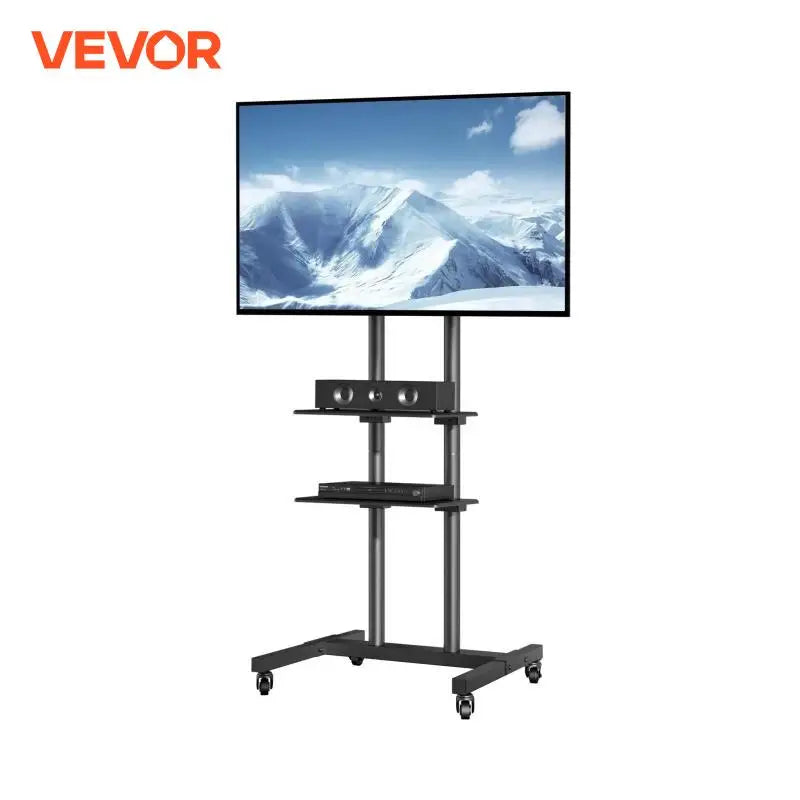 Mobile TV Stand Height Adjustable TV Stand with Wheels Double Tray for Audio-Visual Devices Rolling TV Stand for Bedroom