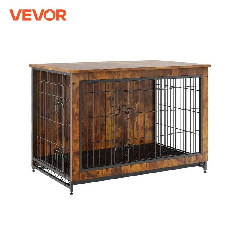 Heavy-Duty Wooden Dog Crate End Table Furniture Kennel with Double Doors Multi-Purpose Removable Tray for Dogs Indoor