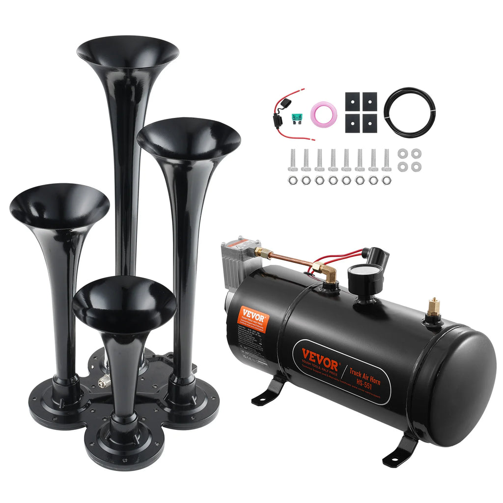 Train Horns Kit 12V 120 psi Air Compressor 0.8 Gal/3 L Tank with Gauge for Any 12V Vehicle Car Truck Train Van Boat