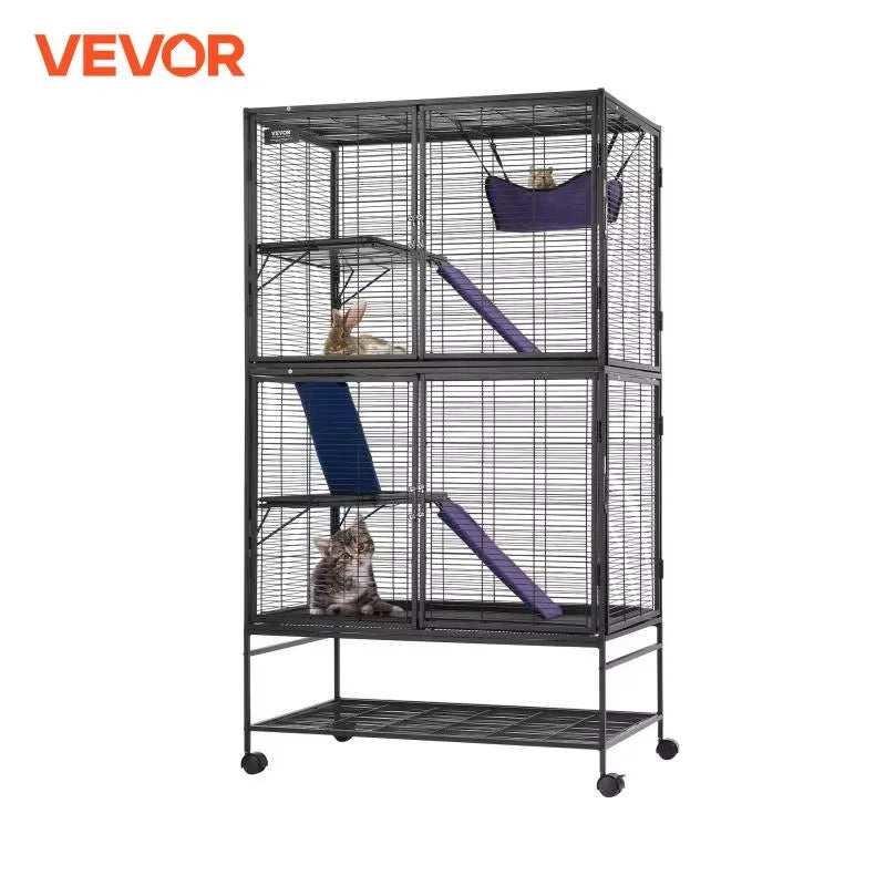 64.6" Rolling Metal Ferret Cage Large 4-Tier Critter Nation Cage Small Animal Cage for Pet Rats Hamster Guinea Chinchilla