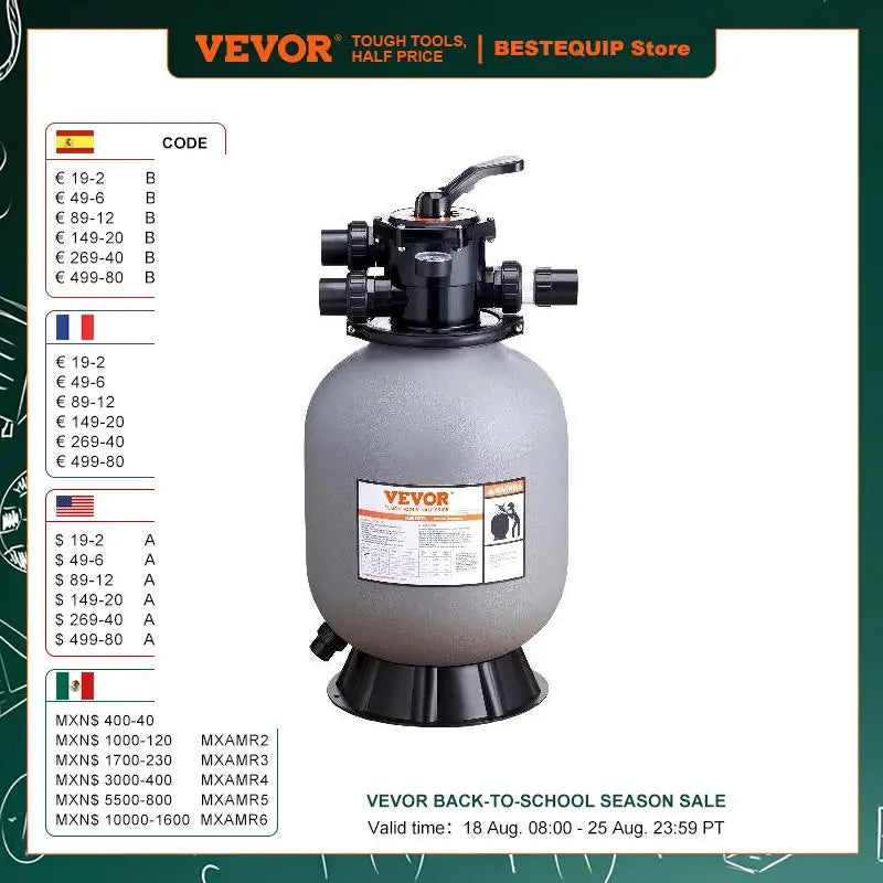 16/19/22/24 Inch Sand Filter with 7-Way Multi-Port Valve&High GPM Flow Rate Above Inground Swimming Pool Sand System，Gray