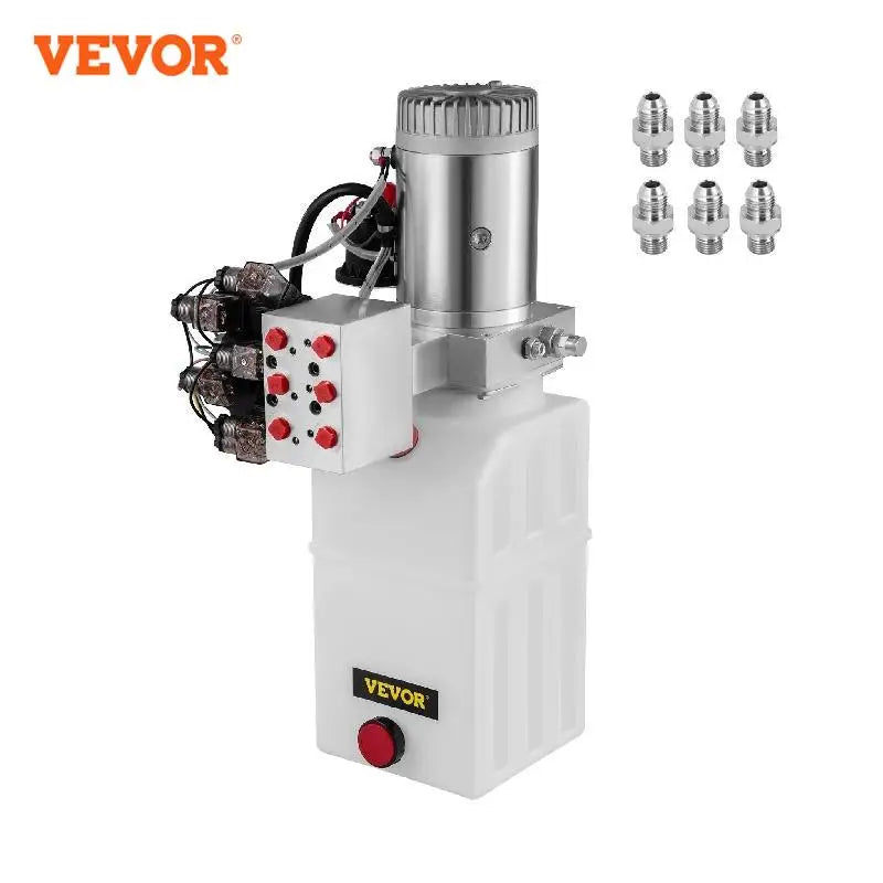 6 Quart Double Acting Hydraulic Pump Car Jack Dump Trailer White Oil Tank Power Unit for Truck Tailgate Lift RV Leveling