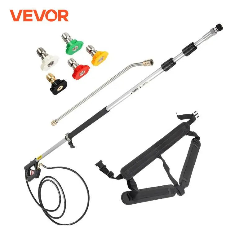 18 / 20ft Telescoping Pressure Washer Wand 4000psi w/Strap Belt 3/8" Quick Connector Extension Pole for Power Washer Spray