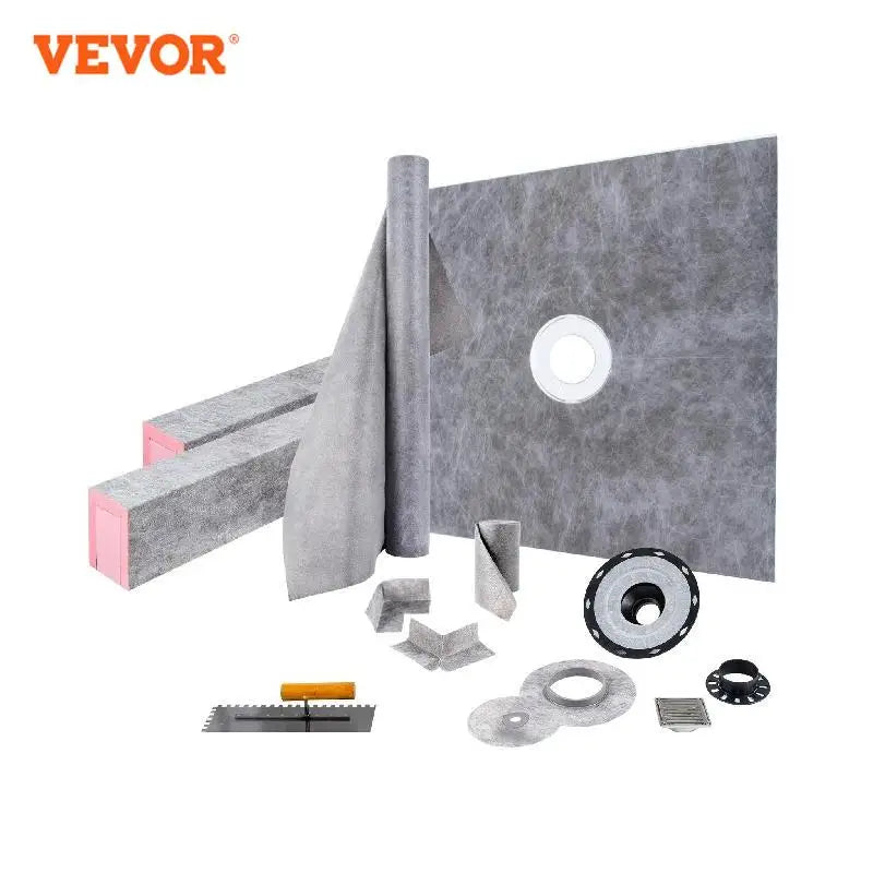 Waterproofing Shower Kit 48''x48'' Shower Kit Tray With Central Drain PVC/ABS Stainless Steel Grate 2 Cuttable Shower Curb