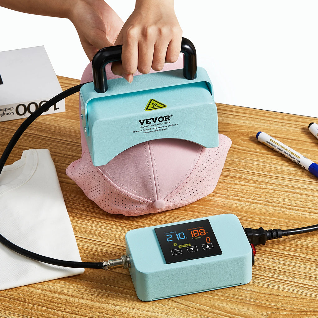 Hat Press Machine Mini Hat Heat Press with Integrated Control Panel 5.9x3.15 inch Curved Heating Plate, Automatic Shut-Off