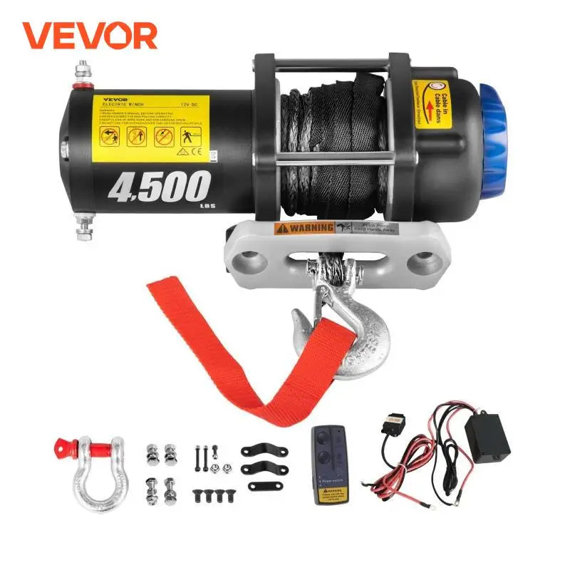 Electric Winch Truck Winch 12V 4500LBS Synthetic Rope Off Road Waterproof ATV UTV Winches w/ Wireless Remote
