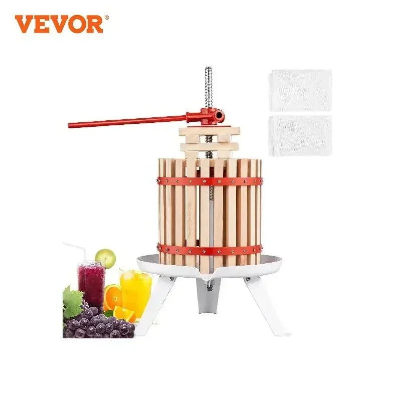 6L12L18L Vertical  Fruit Wine Press Solid Beech Wood Basket Manual Juice Maker Apple Grape Making Press w/ Pole Handle Bar