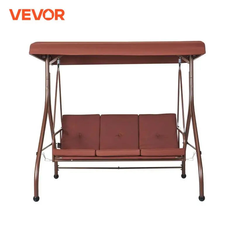 3-Seat Patio Swing Chair Converting Canopy Swing Outdoor Patio Porch with Adjustable Canopy Removable Thick Cushion