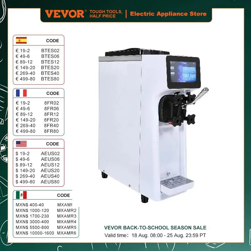 Commercial Ice Cream MachineSingle Flavor Countertop Soft Serve Ice Cream Maker Touch Screen Auto Clean Pre-cooling