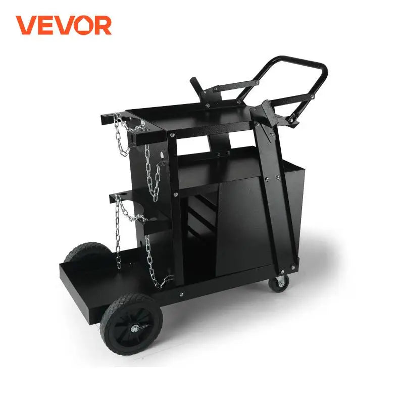 Welding Cart 2-Tier 4 Drawers Welder Cart with Tank Storage Safety Chains Rolling Welder Cart for Mig Welder Plasma Cutter