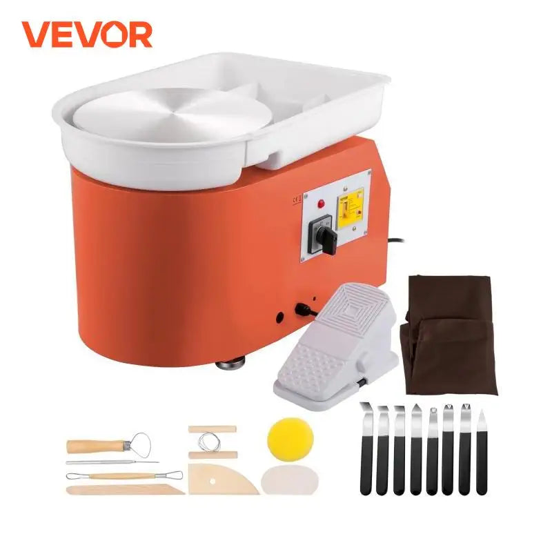 Electric Pottery Wheel Machine 28cm 350W Manual Handle & Foot Pedal for School Ceramic Clay Working Forming DIY Art Craft