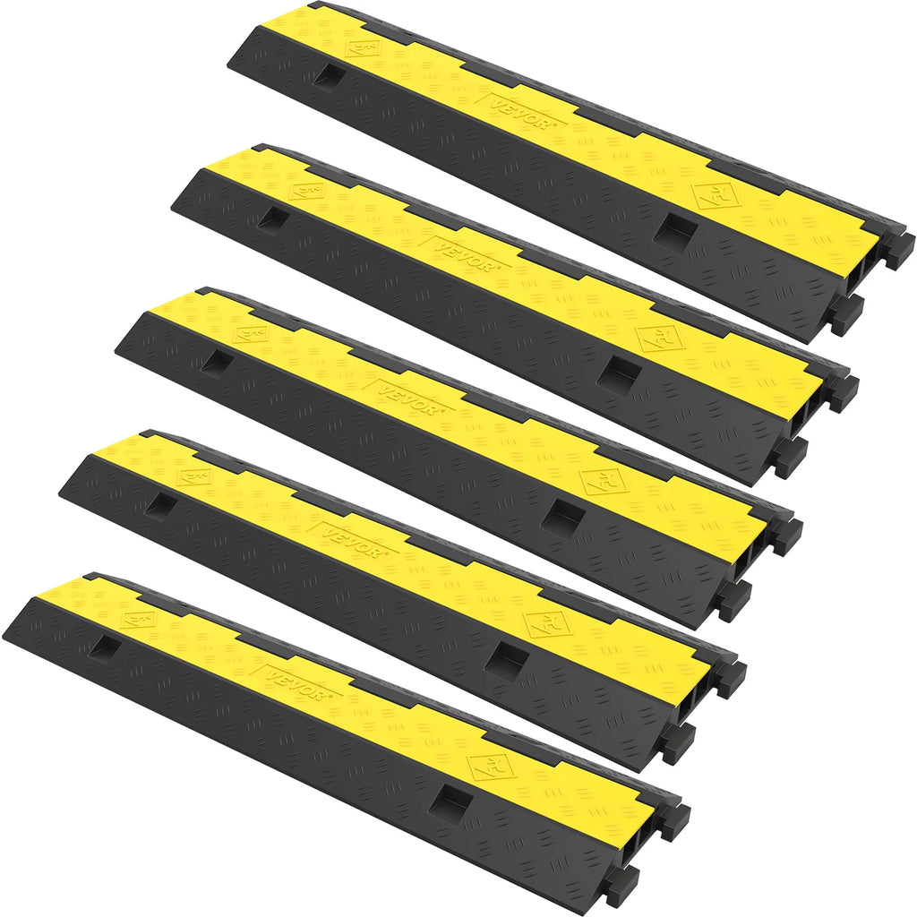 Cable Protector Ramp,5 Packs 2 Channels Speed Bump Hump,Rubber Modular Speed Bump Rated 11000LBS Protective Wire Cord Ramp