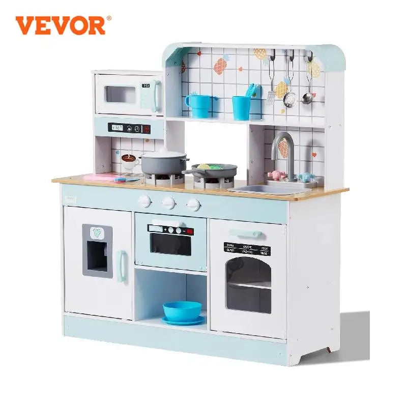 Kitchen Counter Play Set DIY Simulated Cooking Food Tableware Play House with Sound Pretend Game Toy Gift Kid Boy Children