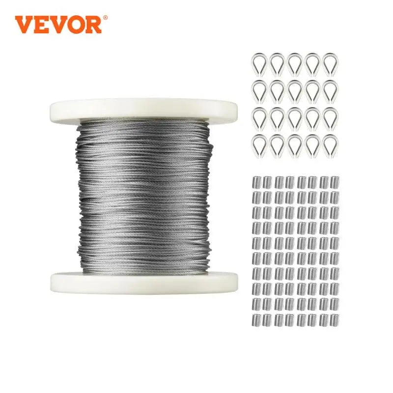 Wire Rope Kit 304 Stainless Steel Cable Construction Marine Aircraft Grade for Handrail Decking Garden Fence Clothes Line