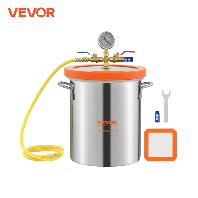 3/5 Gallon Upgraded Tempered Glass Lid Vacuum Degassing Chamber 304 Stainless Steel for Stabilizing Wood, Resin Degassing