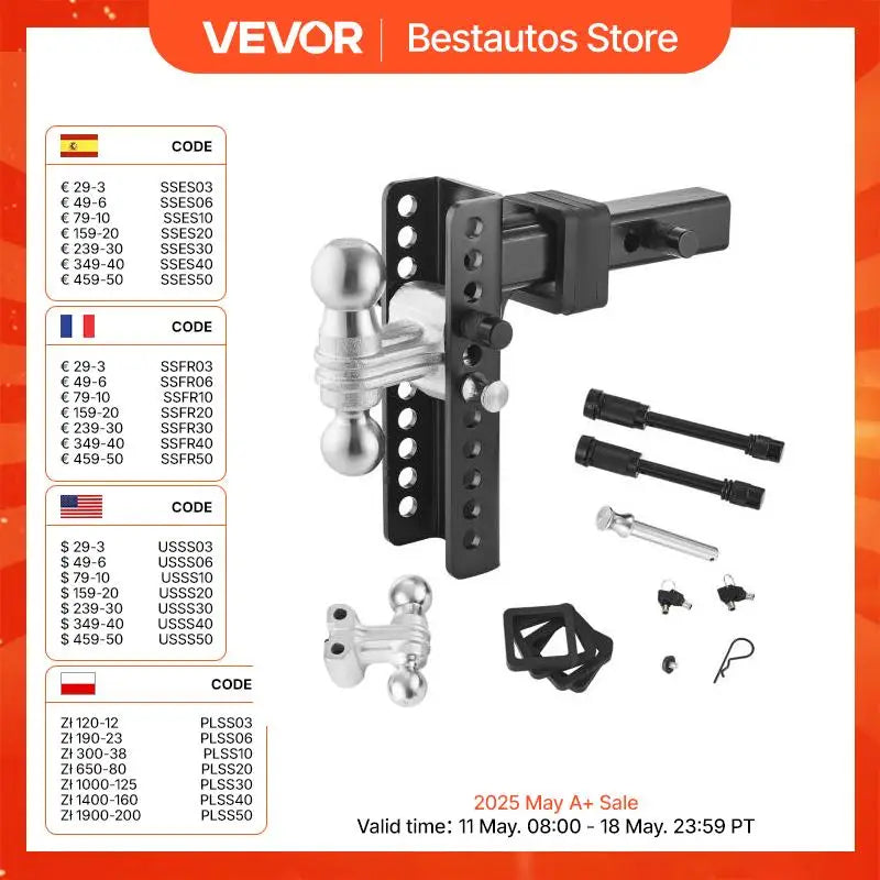 Adjustable Trailer Hitch 6" 8" 10" Drop Double Ball Mount Tow Hitch with 2"-5/16"Balls fit 2" 2.5" Receiver for Boats RVs
