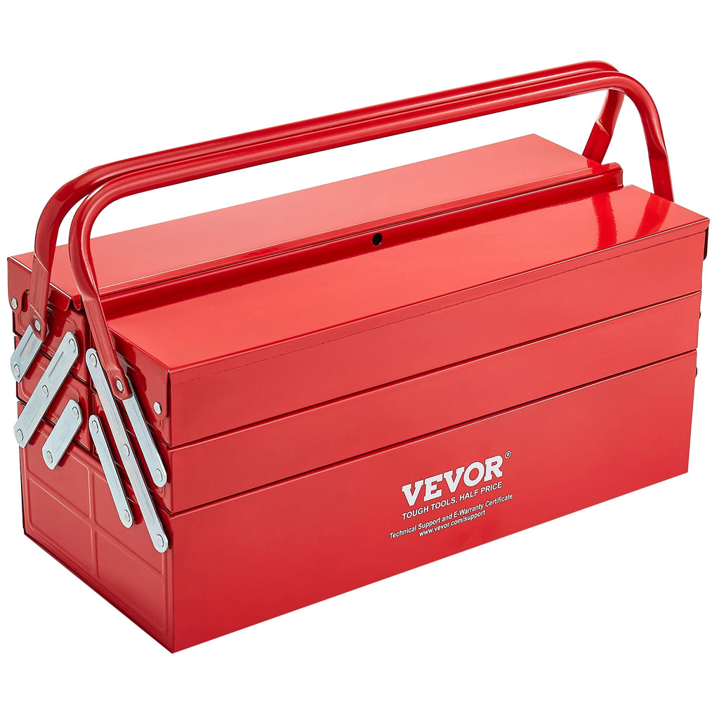 18in Metal Tool Box 3-Tier 5-Tray Portable Folding Tool Chest Organizer with Handle Toolbox for Warehouse Repair Shop