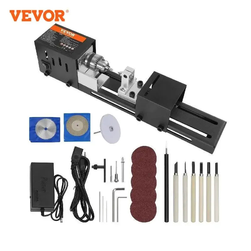 Mini Wood Lathe Machine 2.76in x 6.3in 24VDC 96W Machine Accessories, 7 Speed s for DIY Woodworking Wood Drill Rotary Tool