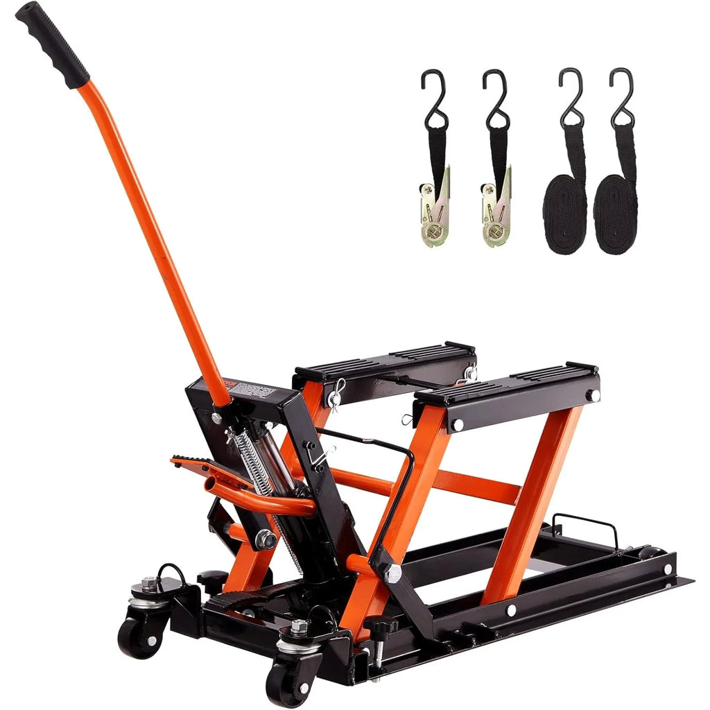 Hydraulic Motorcycle Lift Jack, 1500 LBS Capacity ATV Scissor Lift Jack, Portable Motorcycle Lift Table with 4 Wheels