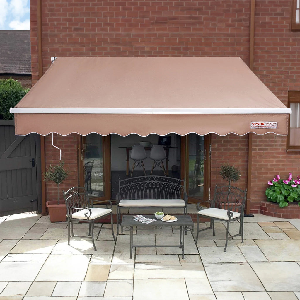 Manual Retractable Awning Outdoor Awning Retractable Sun Shade Water-Resistant Polyester Patio Door Window for Backyard