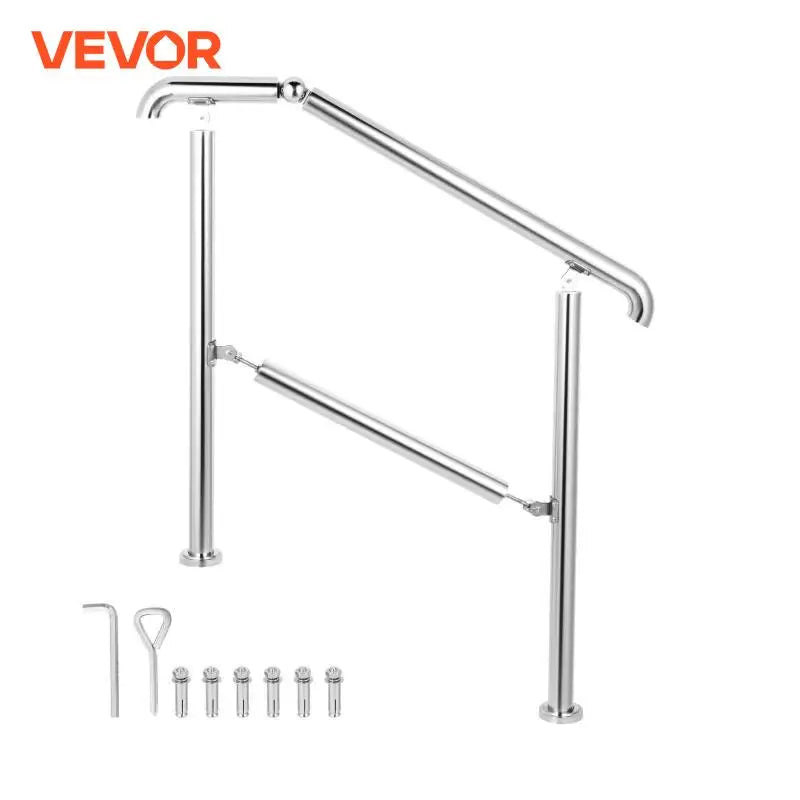 3-5 Step Railing Stainless Steel Transitional Handrail Fit For Level Surface Adjustable Stair Railing Safely Up/Downstairs