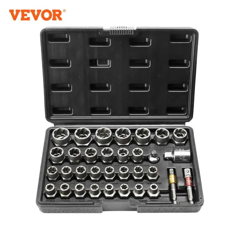 29PCs Bolt Extractor Set Bolt and Nut Remover Set 6mm to 10mm 13/32" to 3/4" CR-MO Steel Extraction Socket Set with Case